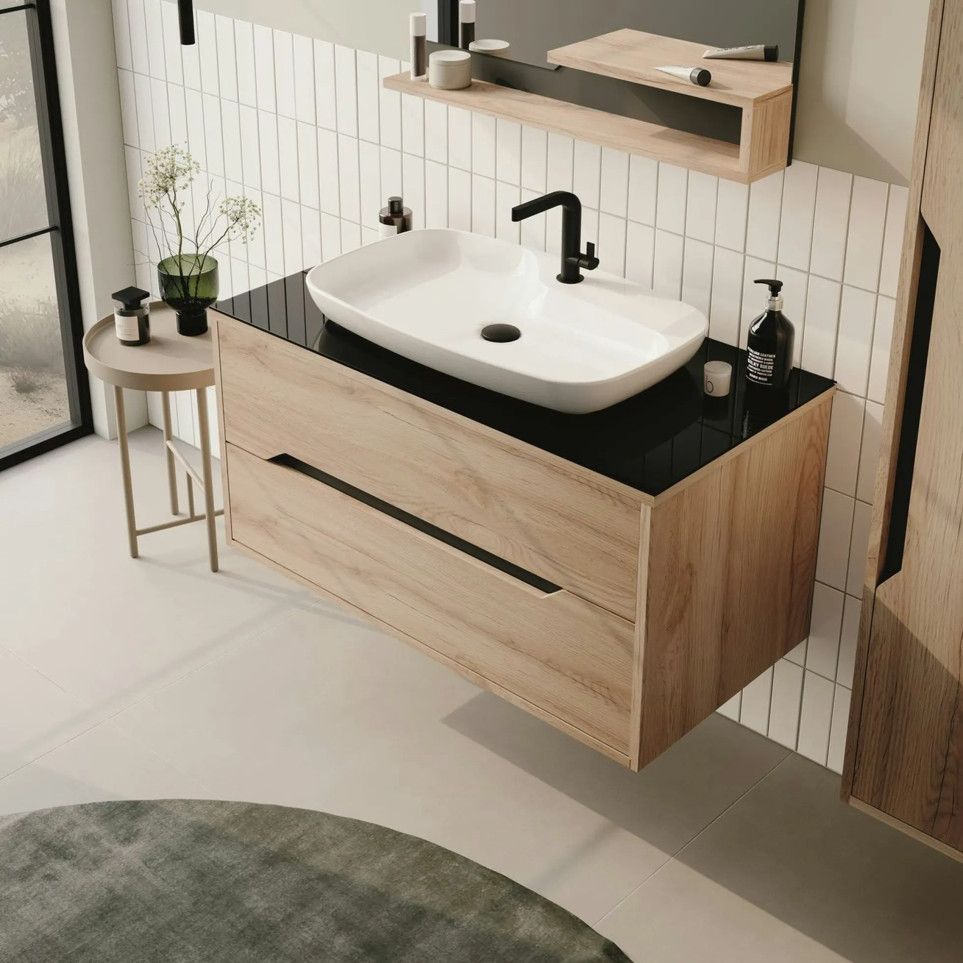 Meuble vasque suspendu 100 cm décor chêne 2 tiroirs NEÏS
