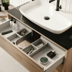 Meuble vasque suspendu 100 cm décor chêne 2 tiroirs NEÏS