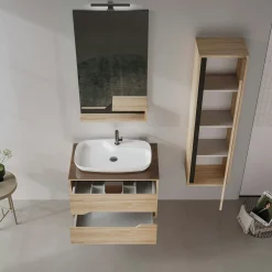 Meuble vasque suspendu 80 cm décor chêne 2 tiroirs NEÏS