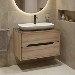 Meuble vasque suspendu 80 cm décor chêne 2 tiroirs NEÏS
