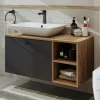 Meuble vasque suspendu 95 cm décor pin et gris 1 tiroir ONDO