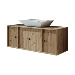 Meuble vasque suspendu 120 cm décor pin 2 portes 1 tiroir SIREN