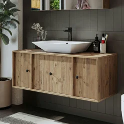 Meuble vasque suspendu 120 cm décor pin 2 portes 1 tiroir SIREN
