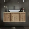 Meuble vasque suspendu 105 cm décor pin 2 portes 1 tiroir SIREN
