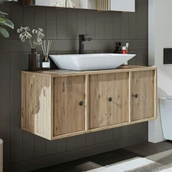 Meuble vasque suspendu 105 cm décor pin 2 portes 1 tiroir SIREN