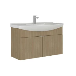 Meuble vasque suspendu 100 cm décor chêne 2 portes UMI