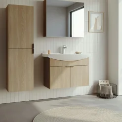 Meuble vasque suspendu 80 cm décor chêne 2 portes UMI
