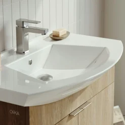 Meuble vasque suspendu 80 cm décor chêne 2 portes UMI