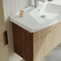 Meuble vasque suspendu 80 cm décor chêne 2 portes UMI