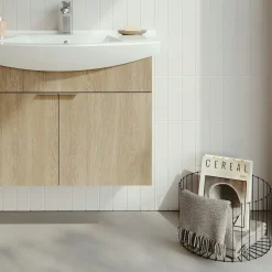 Meuble vasque suspendu 80 cm décor chêne 2 portes UMI