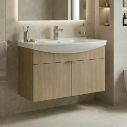 Meuble vasque suspendu 80 cm décor chêne 2 portes UMI