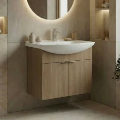 Meuble vasque suspendu 65 cm décor chêne 2 portes UMI