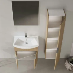 Meuble vasque suspendu 65 cm décor chêne 2 portes UMI