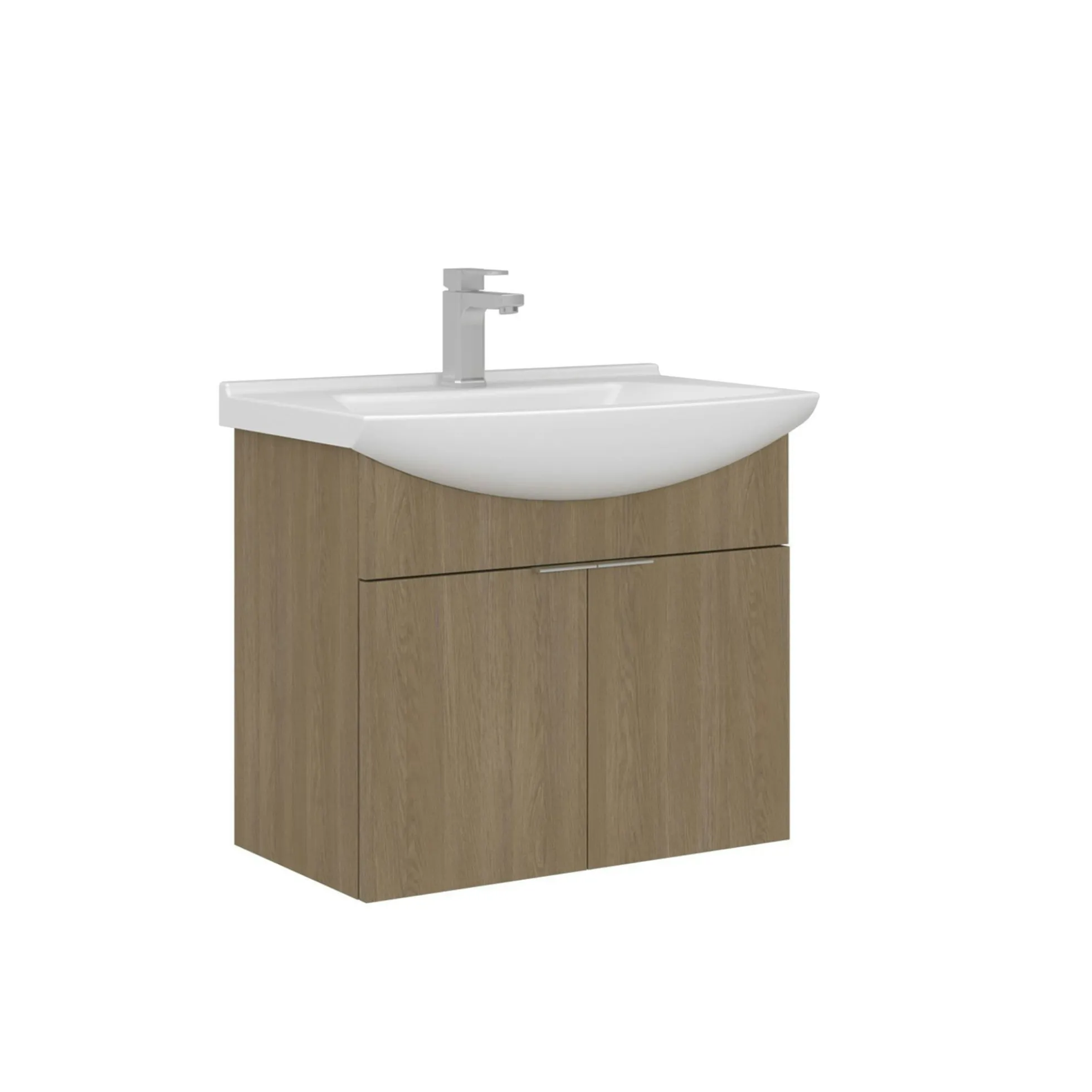 Meuble vasque suspendu 65 cm décor chêne 2 portes UMI