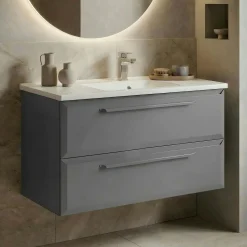 Meuble vasque suspendu 100 cm gris 2 tiroirs NEREE