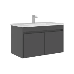 Meuble vasque suspendu 85 cm gris 2 portes NAÏA