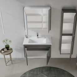 Meuble vasque suspendu 85 cm gris 2 portes NAÏA