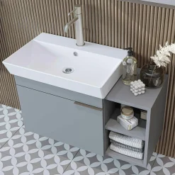 Meuble vasque suspendu 82 cm gris clair 1 porte 2 niches NORIA