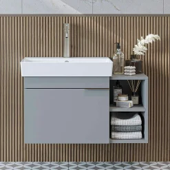Meuble vasque suspendu 82 cm gris clair 1 porte 2 niches NORIA