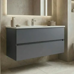 Meuble vasque suspendu 121 cm gris 2 tiroirs OCEA