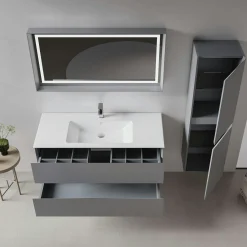 Meuble vasque suspendu 121 cm gris 2 tiroirs OCEA