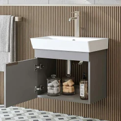 Meuble vasque suspendu 59 cm gris clair 1 porte NORIA