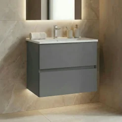Meuble vasque suspendu 71 cm gris 2 tiroirs OCEA