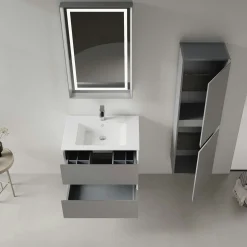 Meuble vasque suspendu 71 cm gris 2 tiroirs OCEA