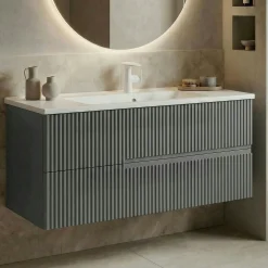 Meuble vasque suspendu 120 cm gris 2 tiroirs ORA