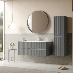 Meuble vasque suspendu 120 cm gris 2 tiroirs ORA