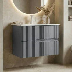 Meuble vasque suspendu 70 cm gris 2 tiroirs RIVIA