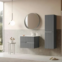 Meuble vasque suspendu 70 cm gris 2 tiroirs RIVIA