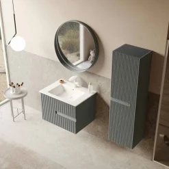 Meuble vasque suspendu 70 cm gris 2 tiroirs RIVIA