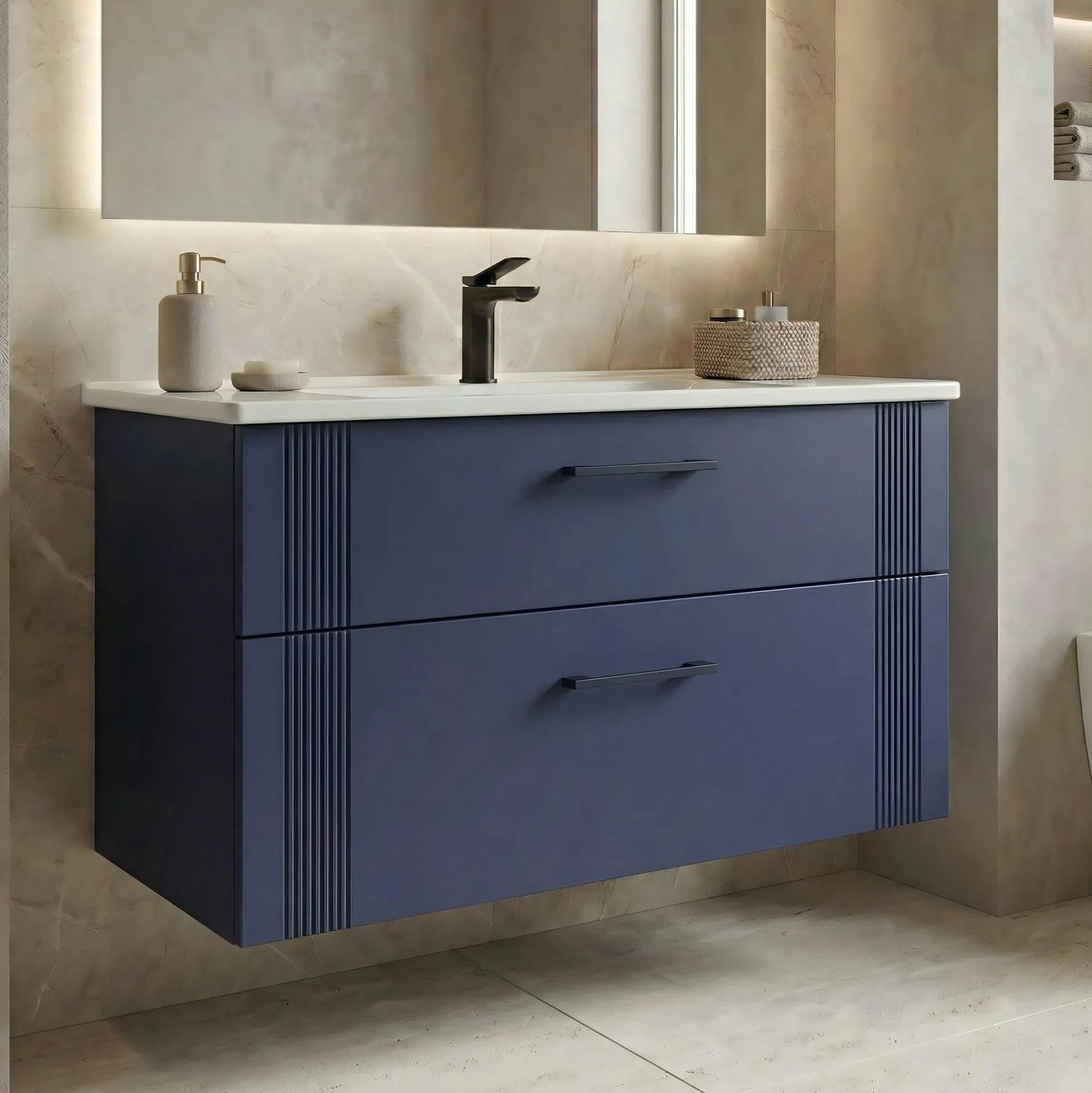 Meuble vasque suspendu 100 cm marine 2 tiroirs ONDIA