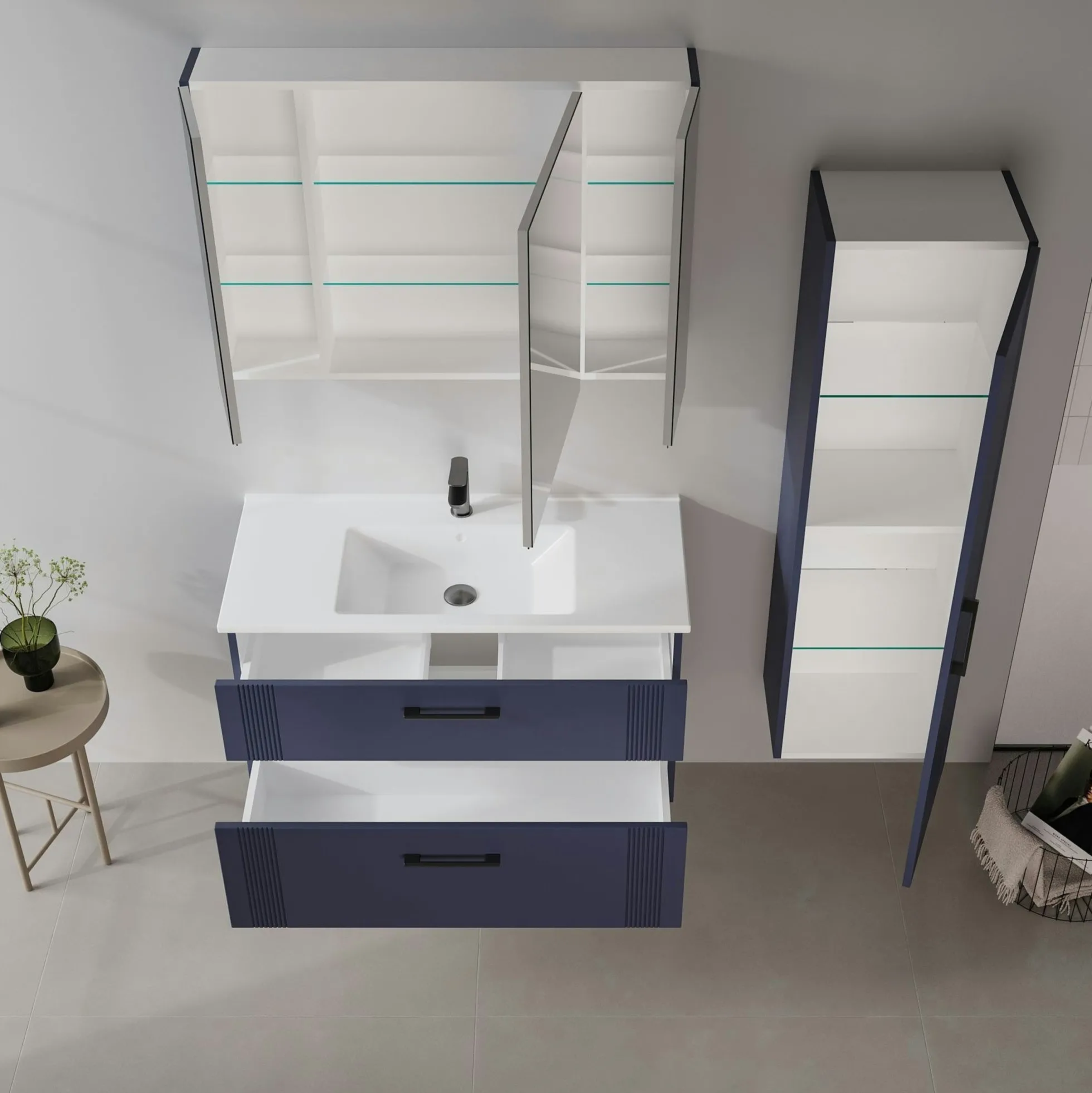 Meuble vasque suspendu 100 cm marine 2 tiroirs ONDIA