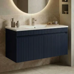 Meuble vasque suspendu 100 cm marine 2 portes YARA