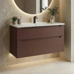 Meuble vasque suspendu 100 cm rouge 2 tiroirs ELYO