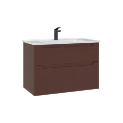Meuble vasque suspendu 85 cm rouge 2 tiroirs ELYO