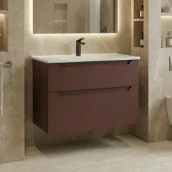 Meuble vasque suspendu 85 cm rouge 2 tiroirs ELYO
