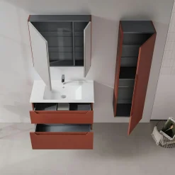 Meuble vasque suspendu 85 cm rouge 2 tiroirs ELYO