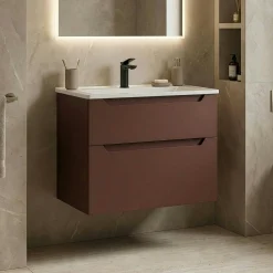 Meuble vasque suspendu 65 cm rouge 2 tiroirs ELYO