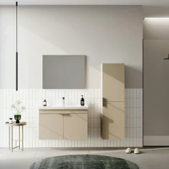 Meuble vasque suspendu 90 cm sable 2 portes NEA