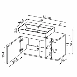 Meuble vasque suspendu 82 cm sable 1 porte 2 niches NORIA