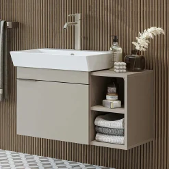 Meuble vasque suspendu 82 cm sable 1 porte 2 niches NORIA