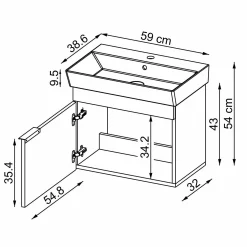 Meuble vasque suspendu 59 cm sable 1 porte NORIA