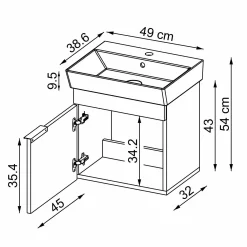Meuble vasque suspendu 49 cm sable 1 porte NORIA