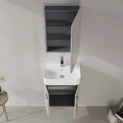 Meuble vasque suspendu 55 cm taupe 2 portes DRIF