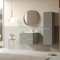 Meuble vasque suspendu 70 cm taupe 2 tiroirs RIVIA
