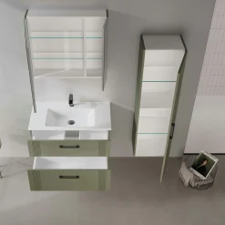 Meuble vasque suspendu 85 cm vert mat 2 tiroirs ONDIA