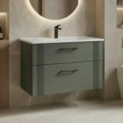 Meuble vasque suspendu 85 cm vert mat 2 tiroirs ONDIA